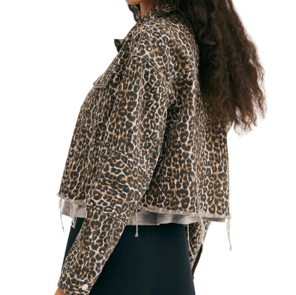 FREE PEOPLE Cheetah Leopard Print Denim Jacket NWT - Picture 7 of 12